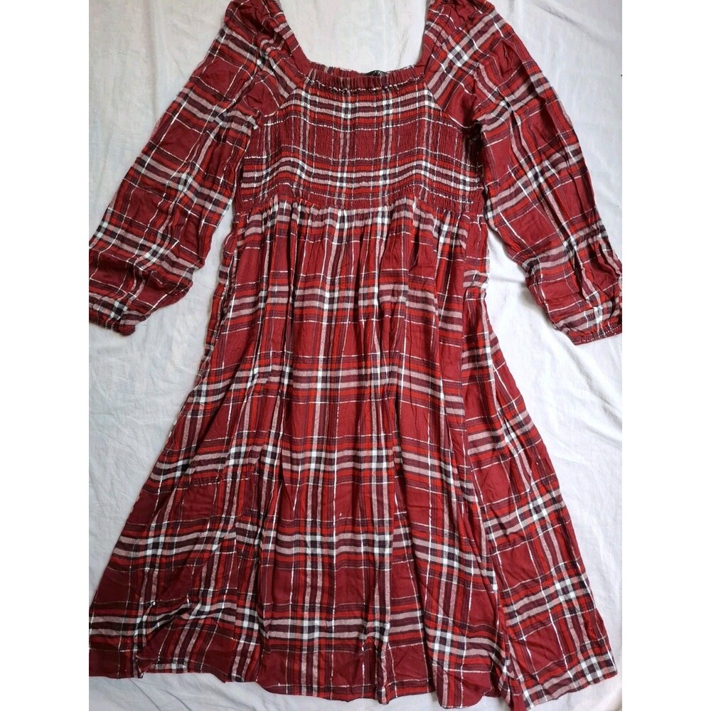 Lane Bryant Dress Red Plaid Square Neck Smocked Balloon Sleeves Womens 18/20 NWT - Picture 13 of 14